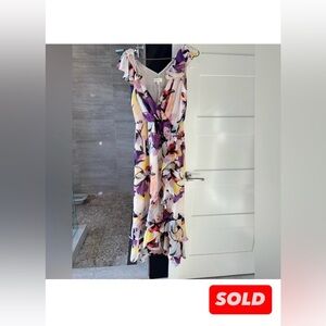 Elegant Floral Maxi Dress in Purple and Yellow